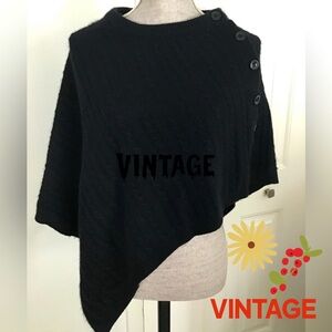 🧶 LAUREN Ralph Lauren Black Poncho sweater Rabbit/wool blend Sz.OS  Vintage